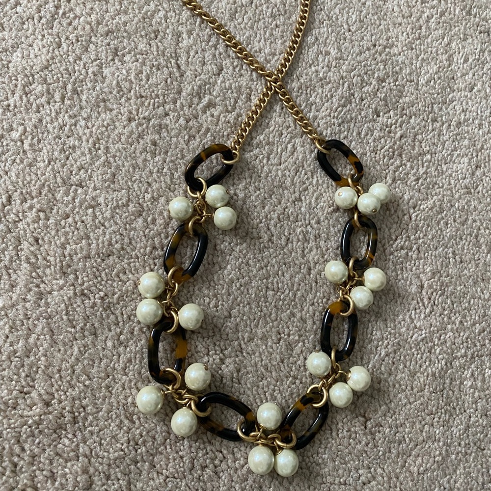 J crew tortoise and pearl long necklace